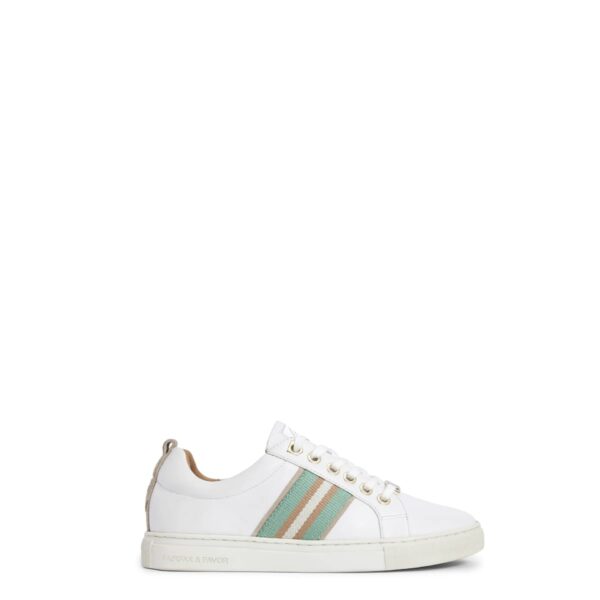 arlyon Boston White Leather Trainer – Mint & Stone Accents